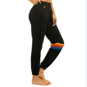 Aviator Nation Black Joggers with Rainbow Stripes
